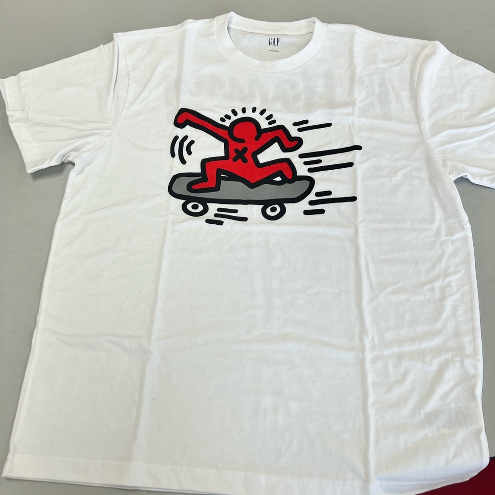 Keith Haring GAP White Tee with Red Skate Board Graphic - Size L